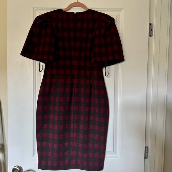 EUC Calvin Klein Short Checked Shift Dress with Oversized Puff Sleeves - Picture 7 of 9